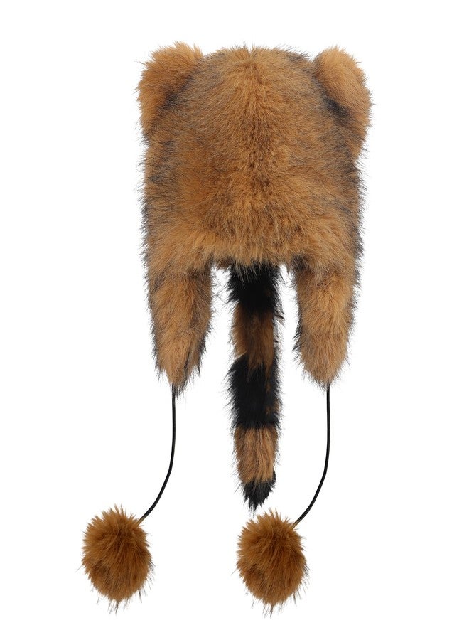 Clobeau Faux Fur Raccoon Hat with Tail and Ears Faux Coonskin Cap with Tail Novelty Raccoon Tails Hat for Adult Kids (Kid) - Image 2